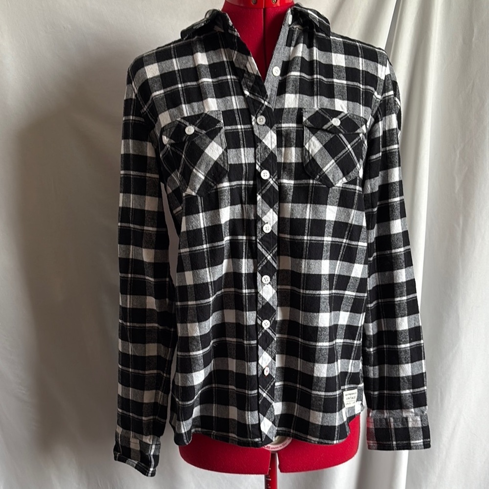 Weatherproof Black and White Plaid Button Down Shirt SM393